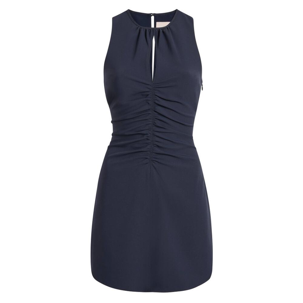 Cinq a Sept Dress Navy Blue Size 2 Womens Ruched Keyhole Mini